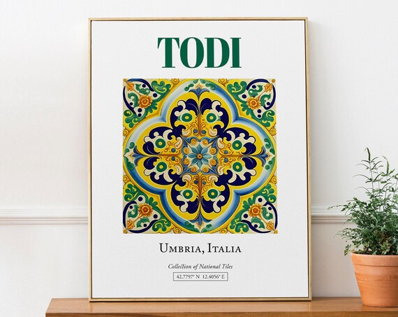 Todi Umbria Italy Folk Maiolica Tile Travel Poster