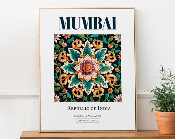 Mumbai India Traditional Tile Art Print, Bedroom Decor