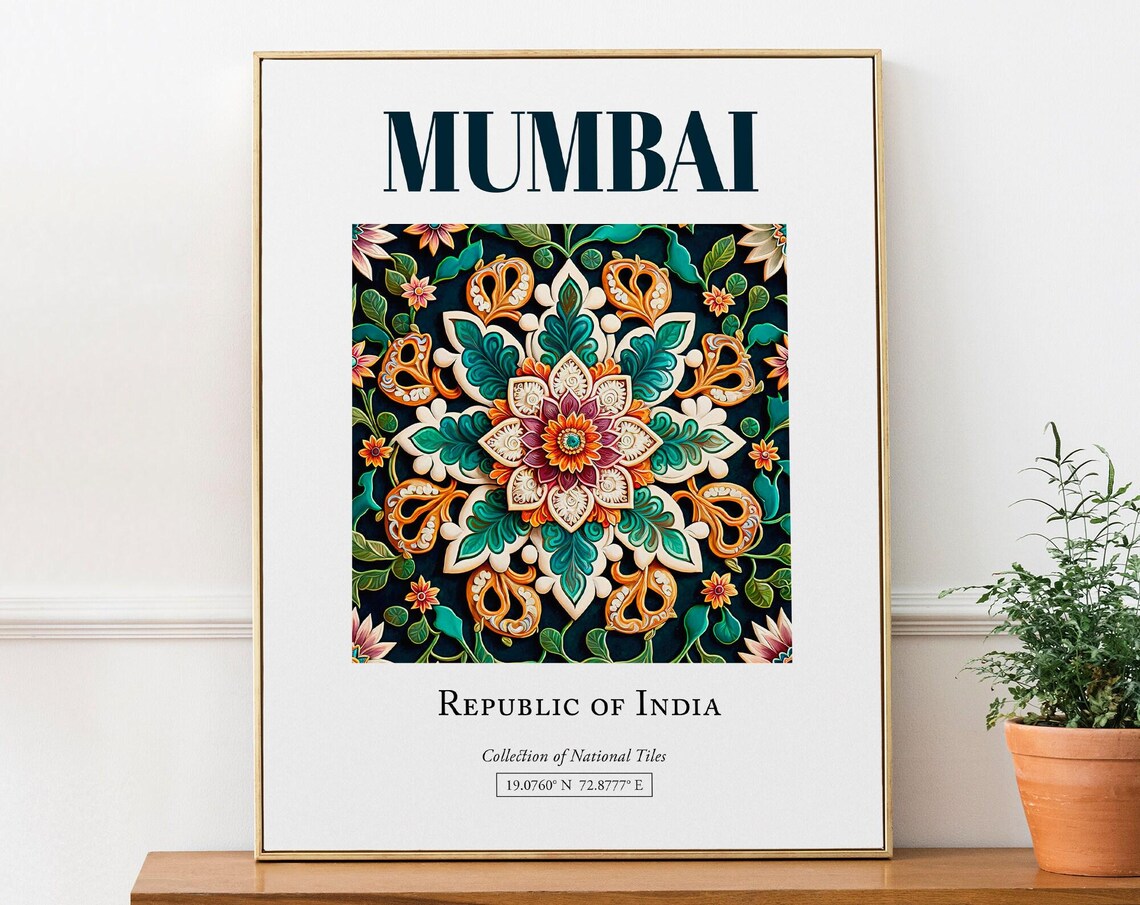 Mumbai India Traditional Tile Art Print, Bedroom Decor