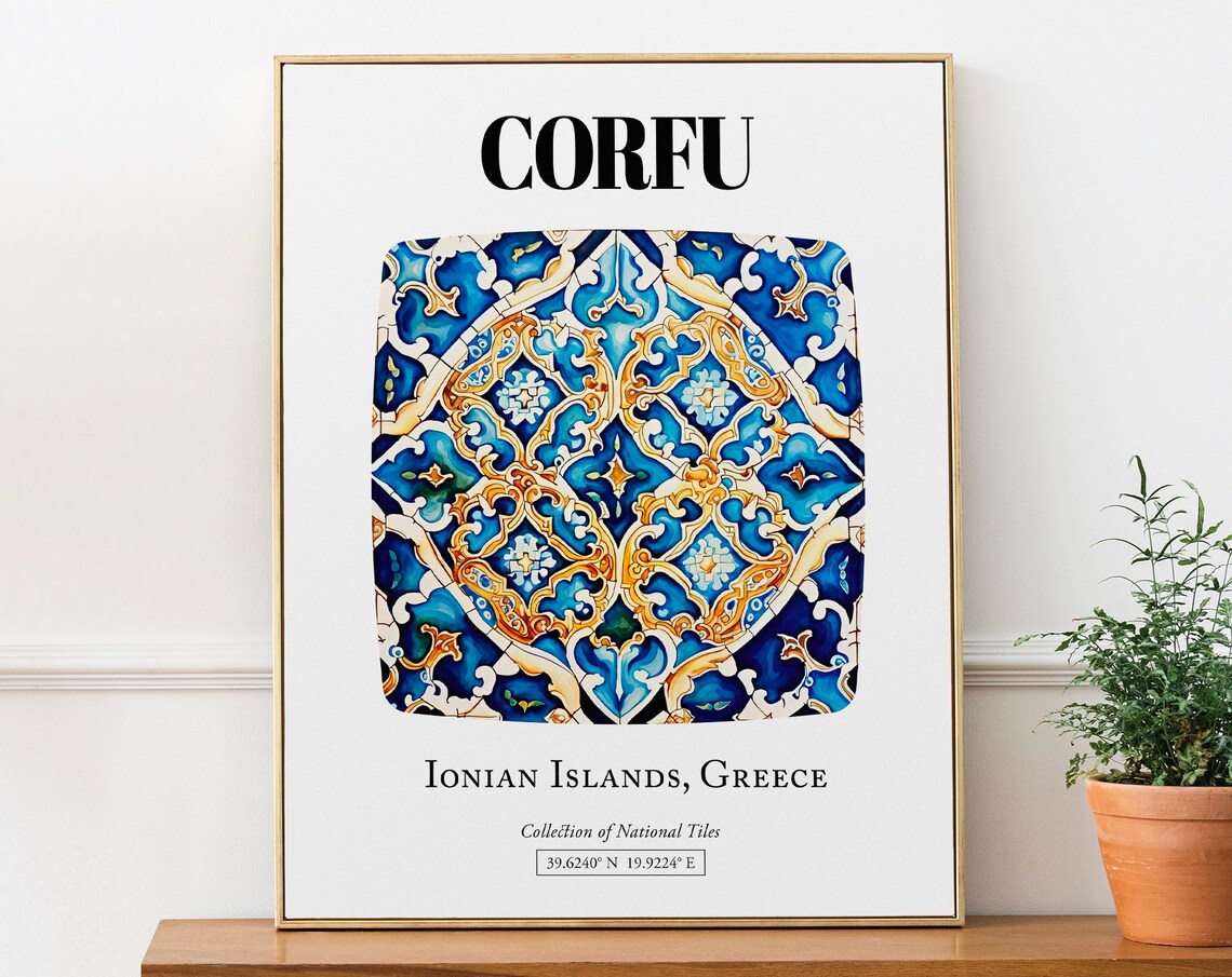 Corfu Captivating Tile Patterns, Greek Island Travel Poster