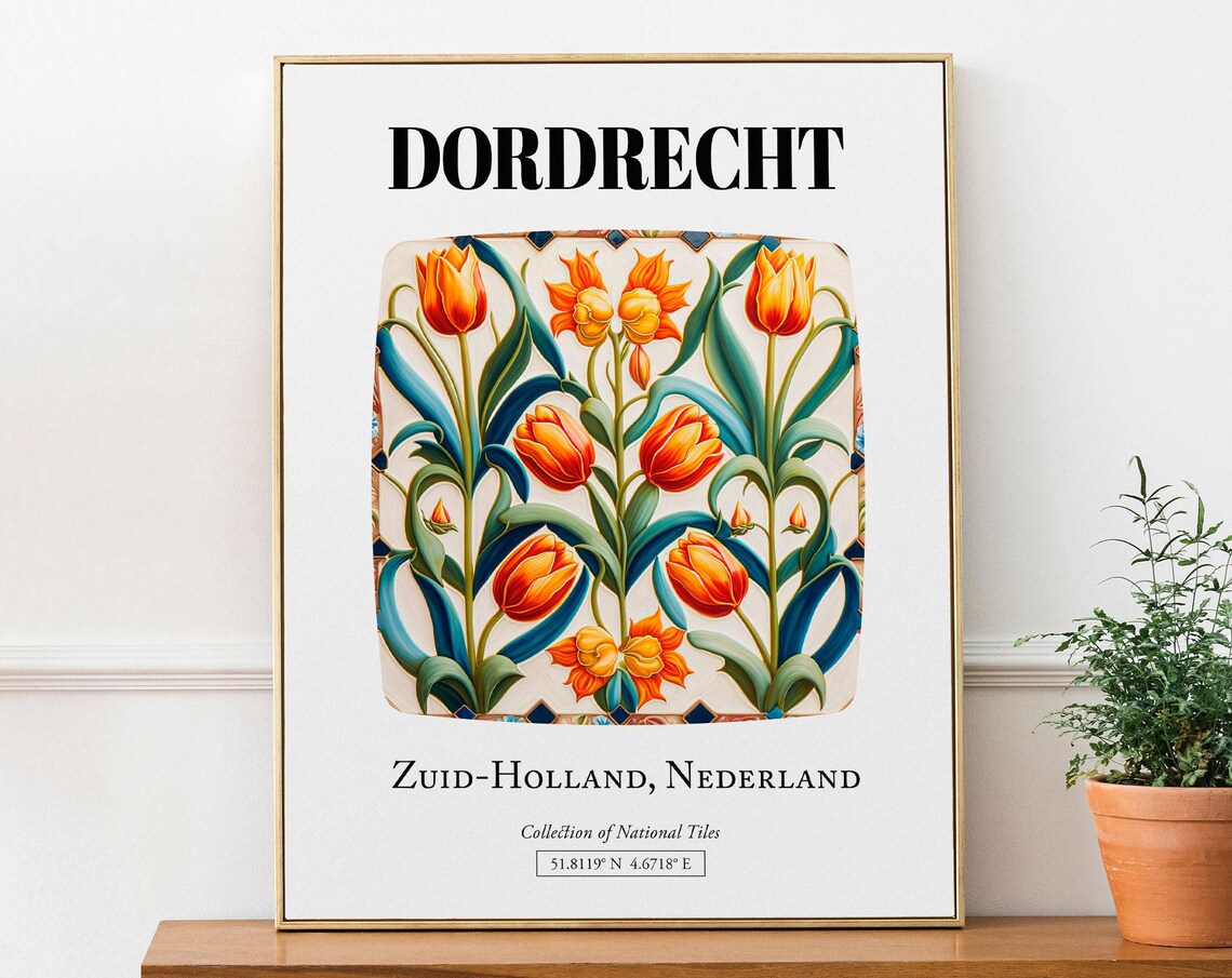 Dordrecht Netherlands Traditional Tile Pattern Travel Poster