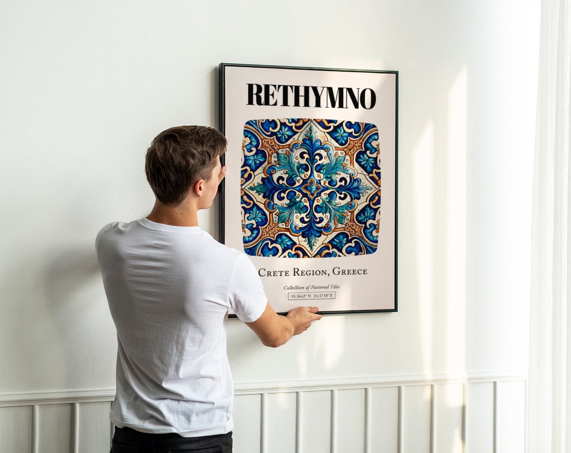 Rethymno Tile Pattern Poster, Charm Of Crete - Image 2