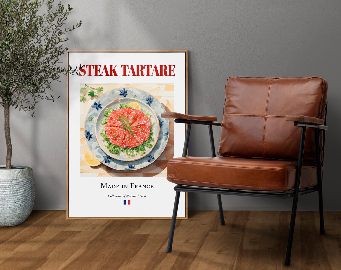 Steak Tartare on Maiolica Tile Plate, French Poster Print - Image 4