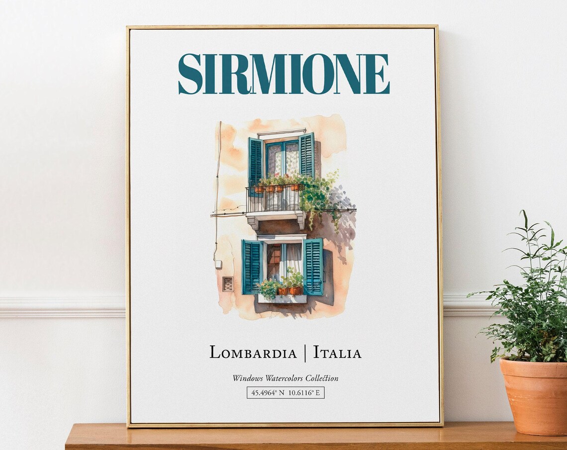 Sirmione Lombardia Italia Travel Poster, Watercolor Illustration