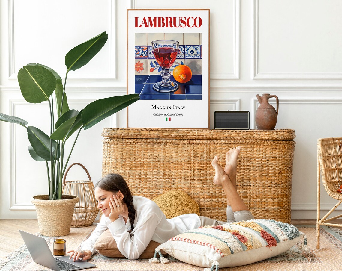 Lambrusco on Maiolica Tile, Italian Beverage Art Print - Image 2