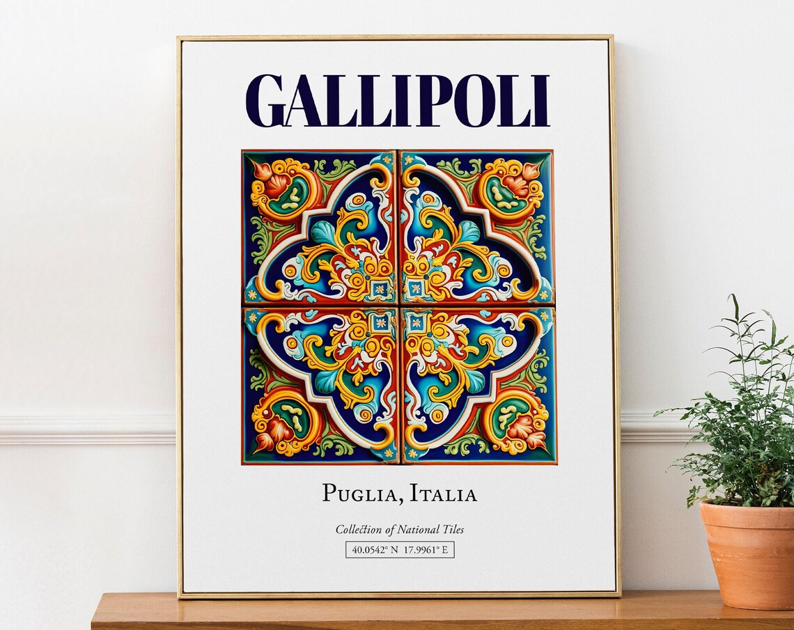 Gallipoli Puglia Italy Folk Maiolica Tile Travel Poster