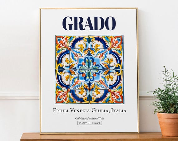 Grado Italy Folk Maiolica Tile Travel Poster