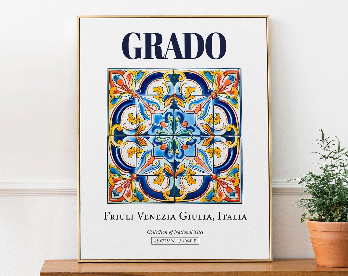 Grado Italy Folk Maiolica Tile Travel Poster