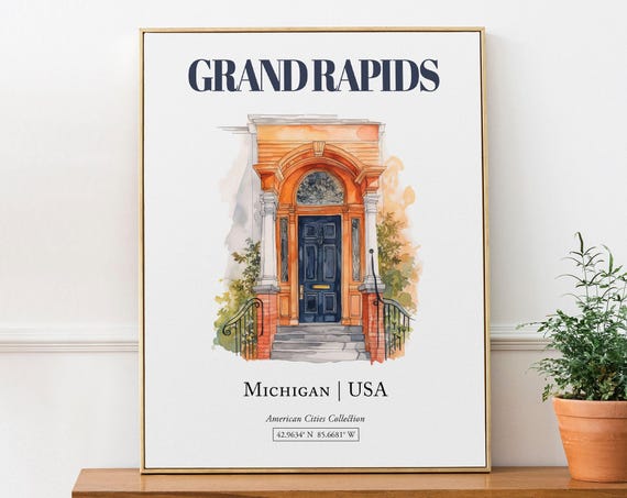 Grand Rapids Michigan Minimalist Watercolor Travel Poster