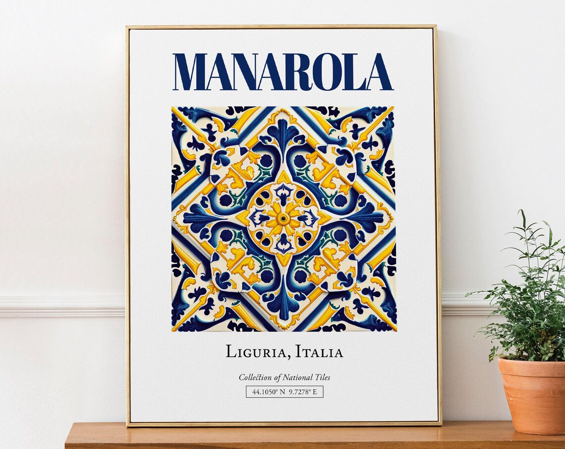 Manarola Liguria Italy Folk Maiolica Travel Poster