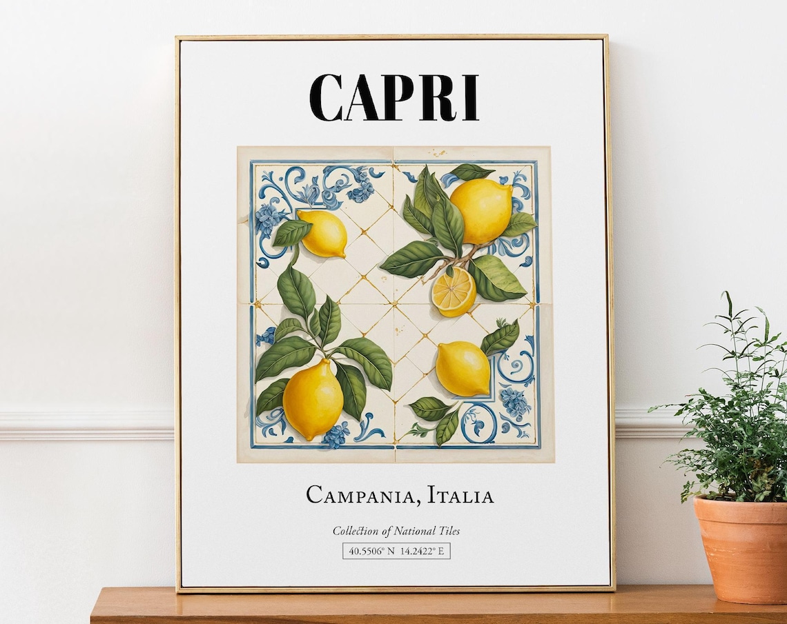 Capri Campania Italy Tile Pattern With Lemons Art Print