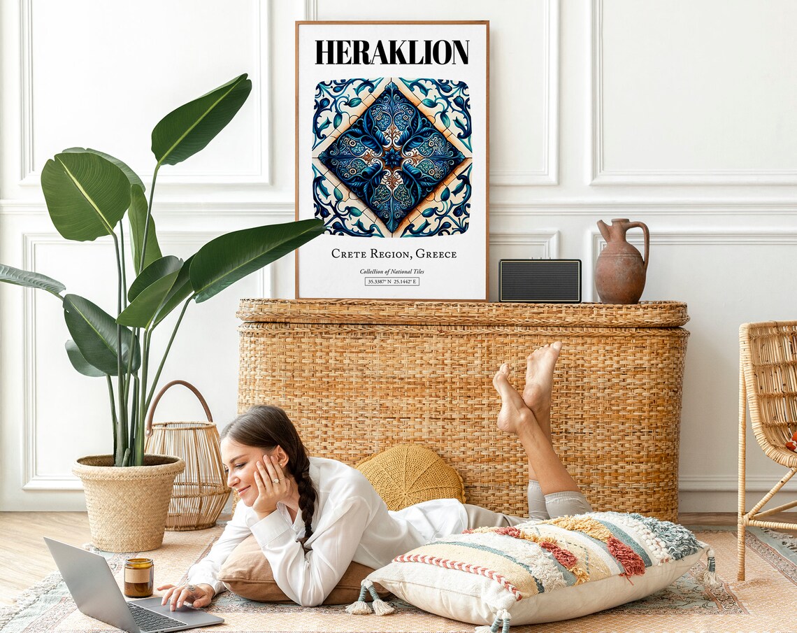 Heraklion Intricate Tile Patterns Poster, Cretan Beauty - Image 2