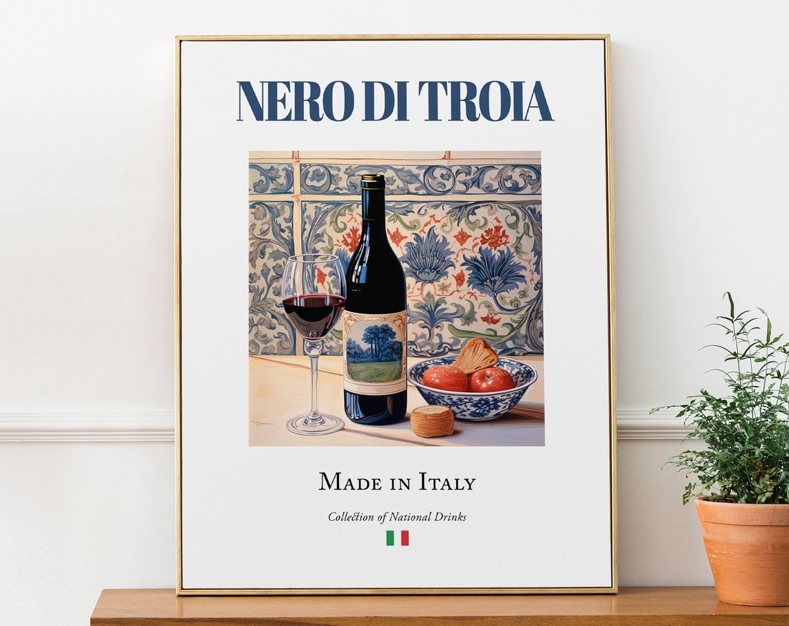 Nero Di Troia On Maiolica Tile, Italian Beverage Poster