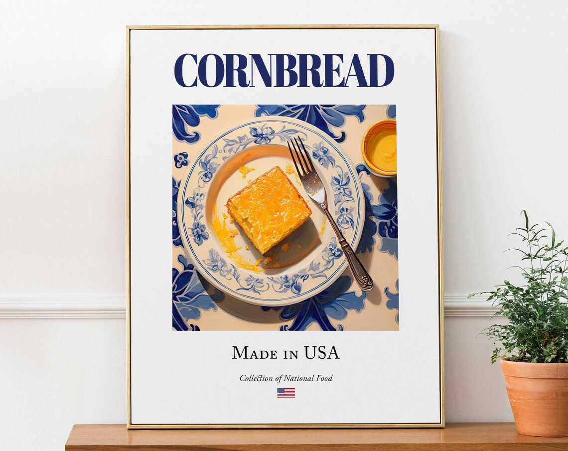 Cornbread On Maiolica Tile Plate Kitchen Art Print