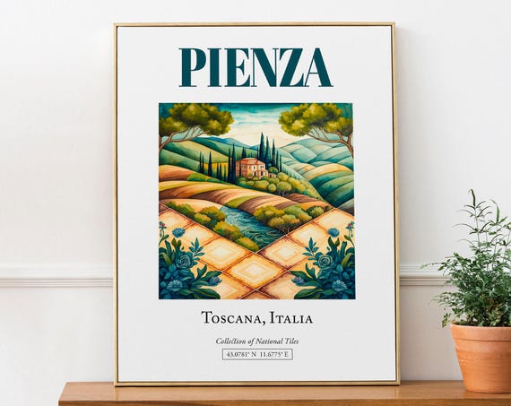 Pienza Toscana Italy Folk Maiolica Tile Poster Print