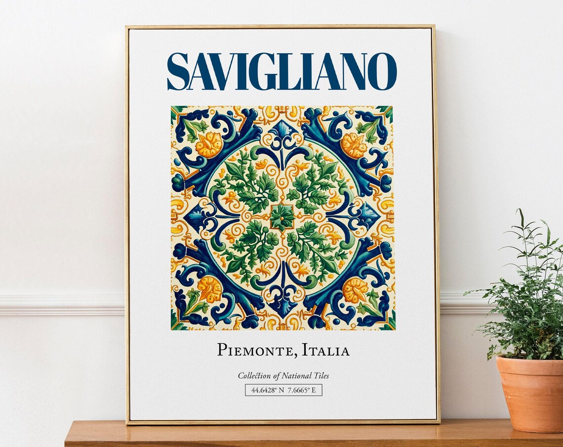 Savigliano Piemonte Italy Traditional Maiolica Tile Poster