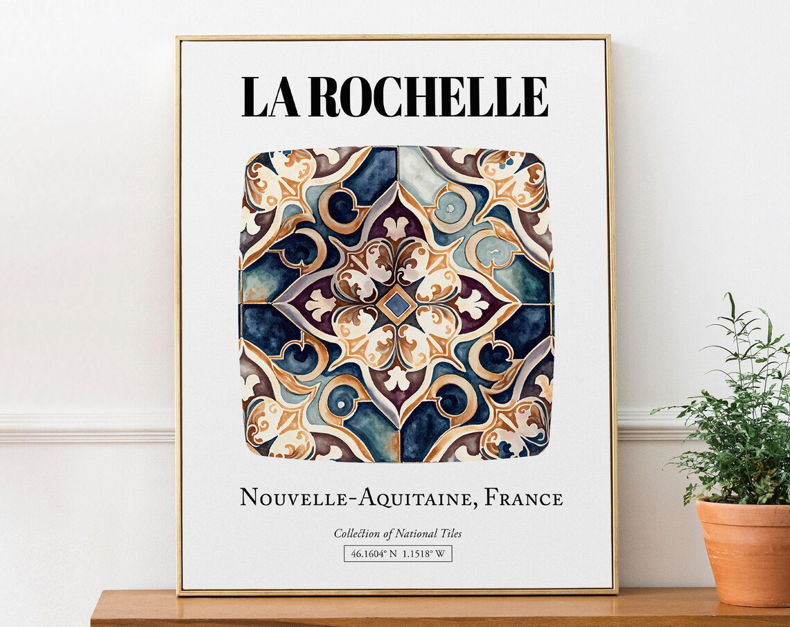 La Rochelle France Maritime Tile Pattern Travel Poster