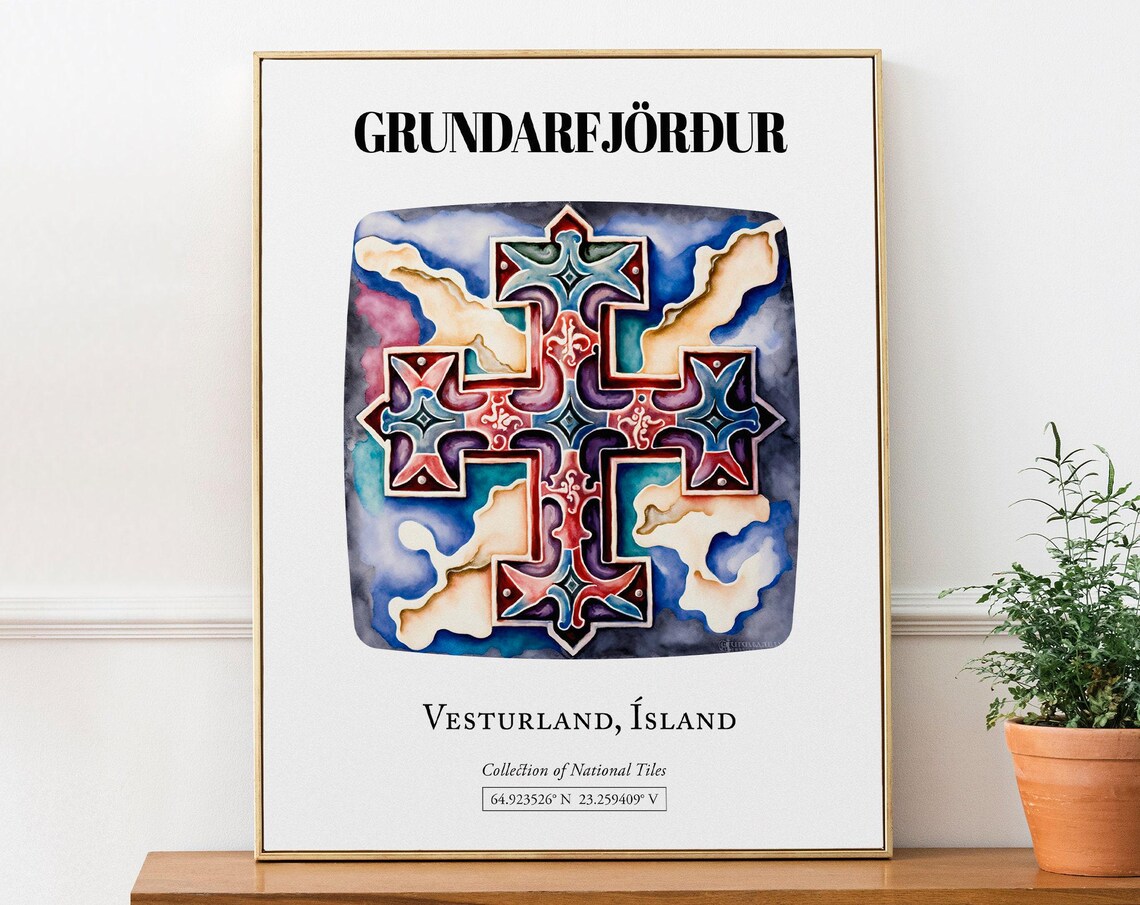 Grundarfjrur Vesturland Iceland Travel Poster, Tile Pattern