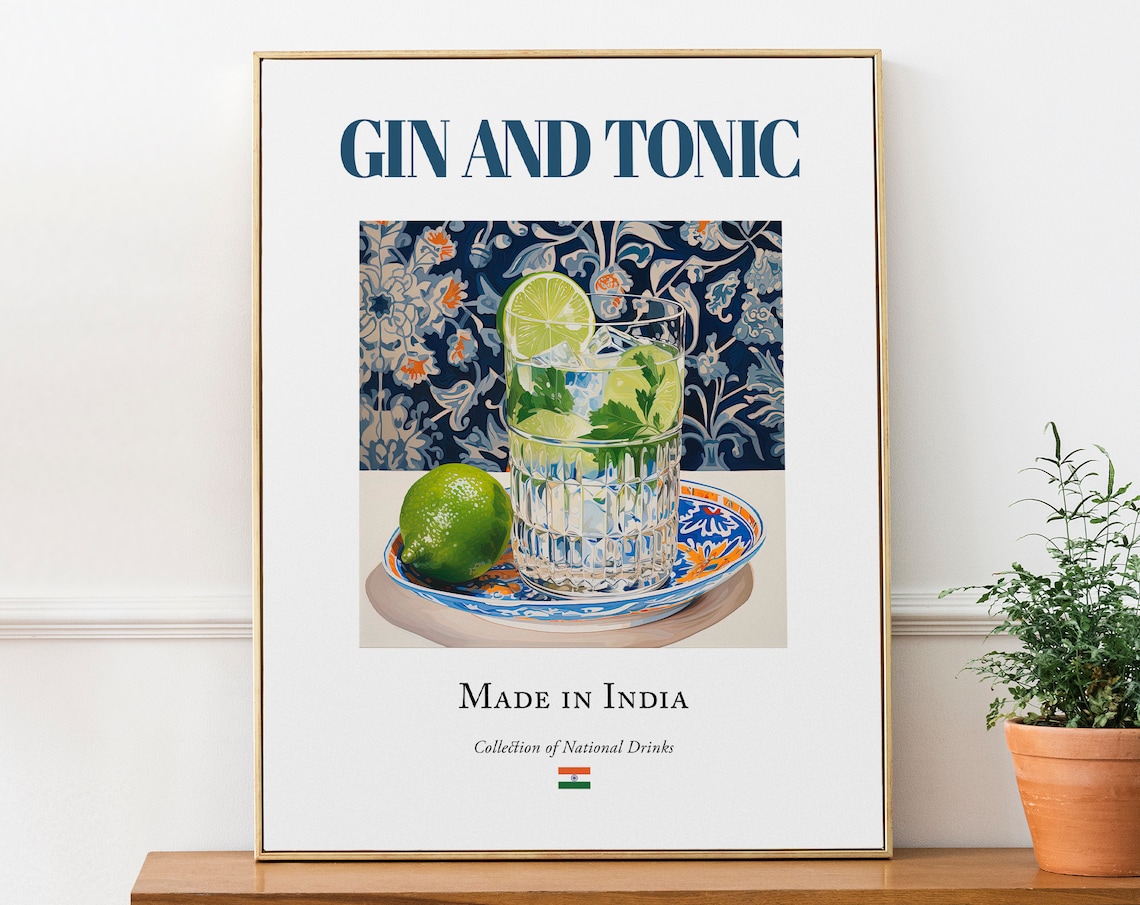 Gin And Tonic On Maiolica Tile, Kitchen Bar Art Print