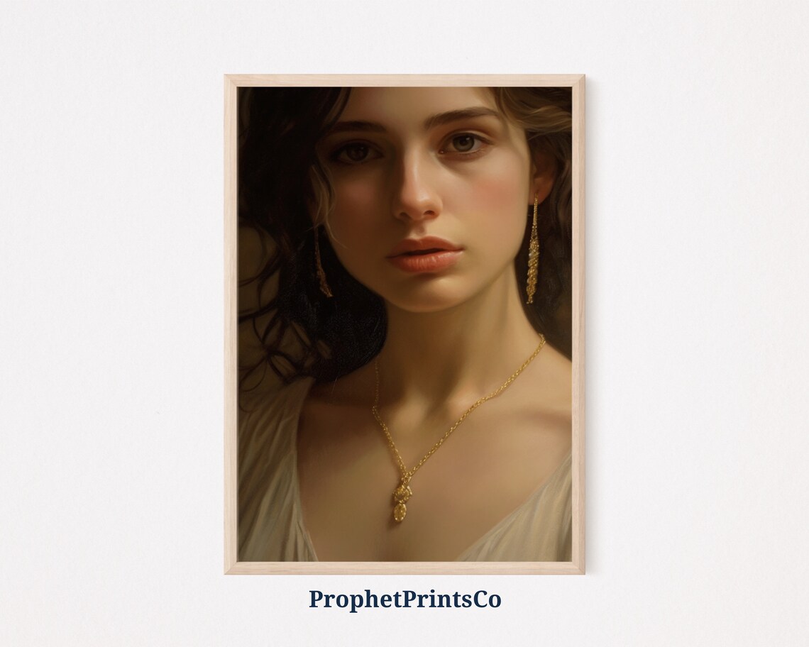 Woman Face Gold Jewelry Warm Light Classical Portrait Poster