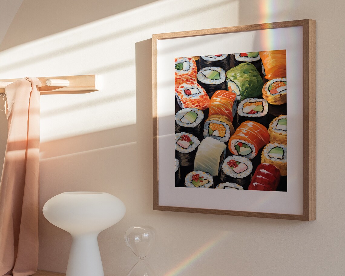 Colorful Sushi Assortment Salmon Nigiri Food Art Painting Poster - Image 3