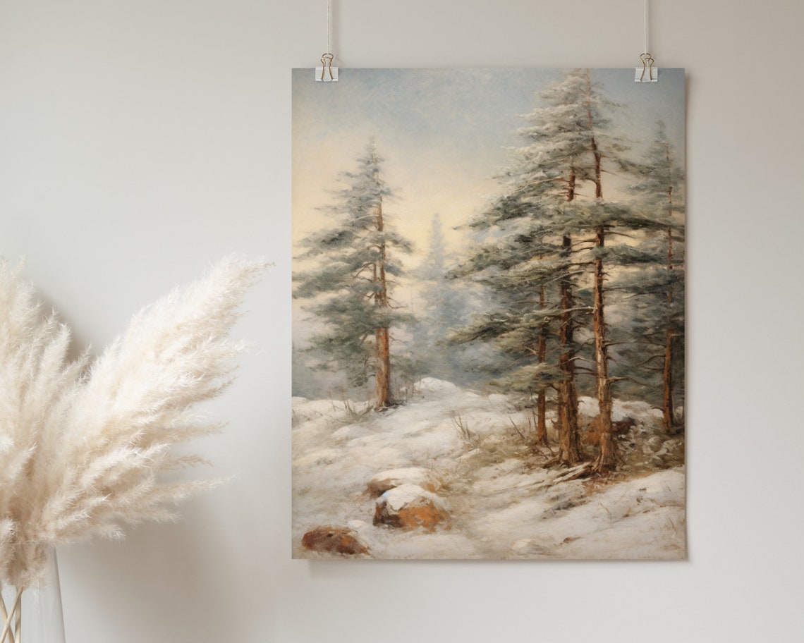Pine Trees Print Forest Print Pine Tree Forest Wall Art Winter Wall Decor Winter Pine Forest Wall Art - Image 2