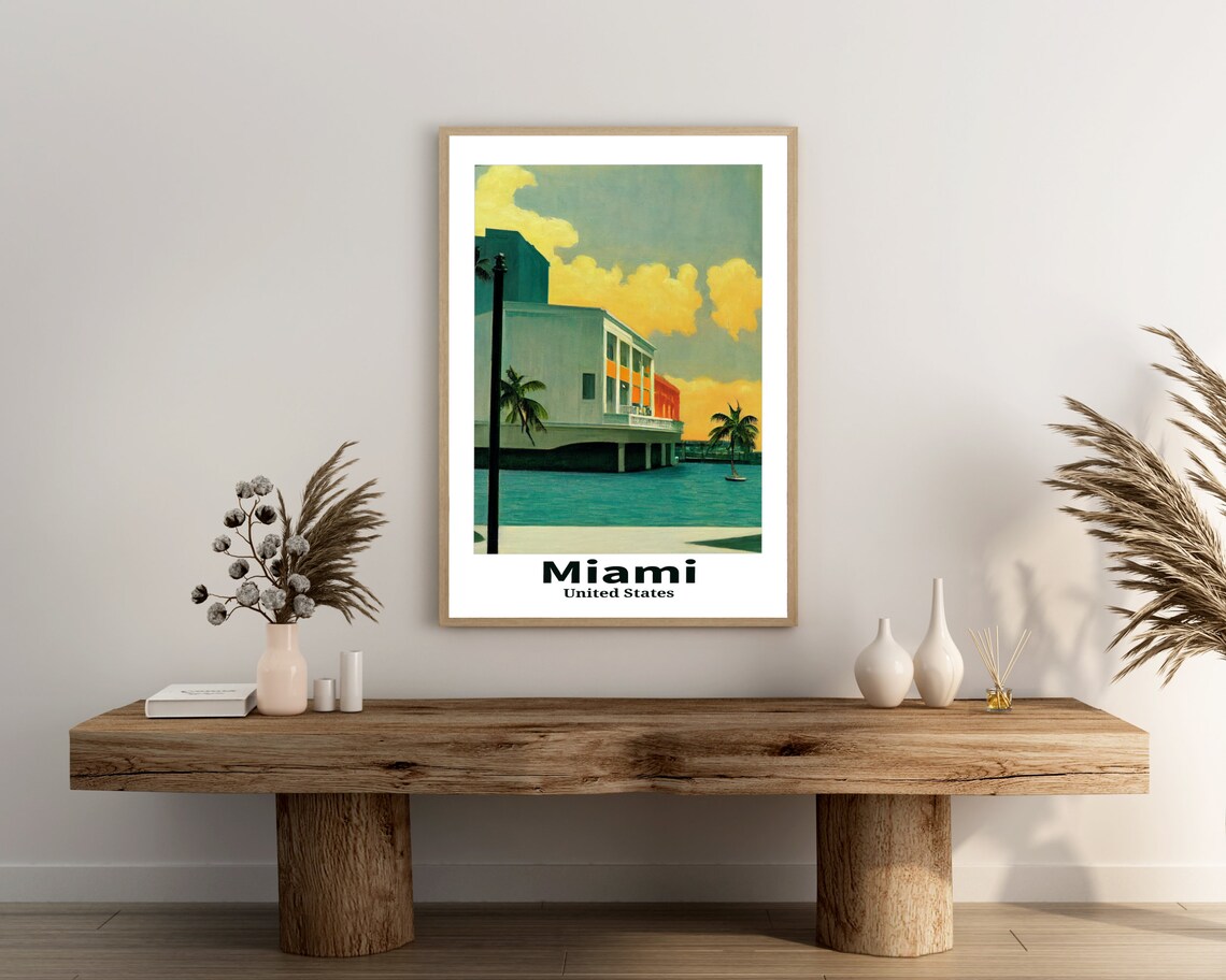 Miami Florida Waterfront Building Palms Vintage Travel Poster - Image 3