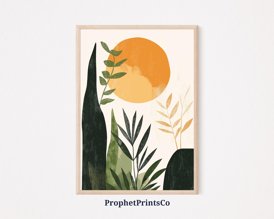 Abstract Sun Botanical Mid Century Orange Earthy Tones Poster