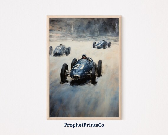 Vintage Blue Race Car Number 27 Impressionist Racing Art Poster