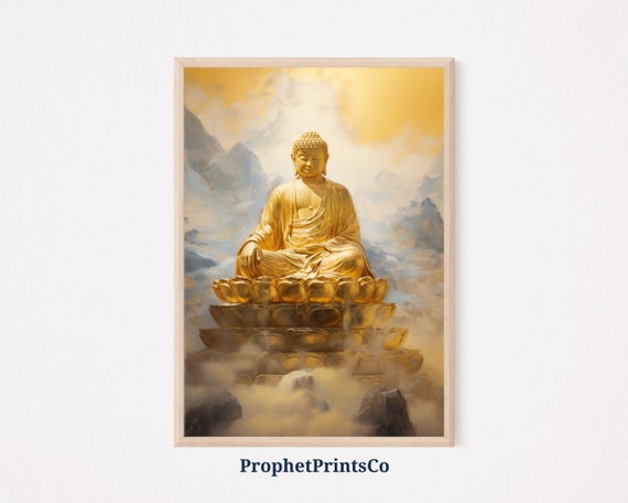 Golden Buddha Print Aesthetic Japanese Art Religious Home Decor Zen Wall Art Buddhist Art Wall Art