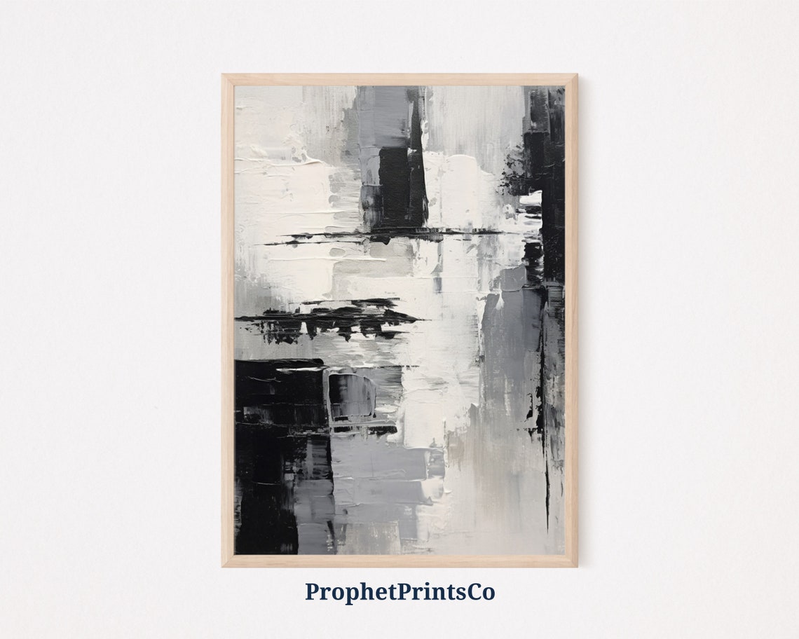 Monochrome Abstract Horizontal Brushstrokes Grey Black Art Poster