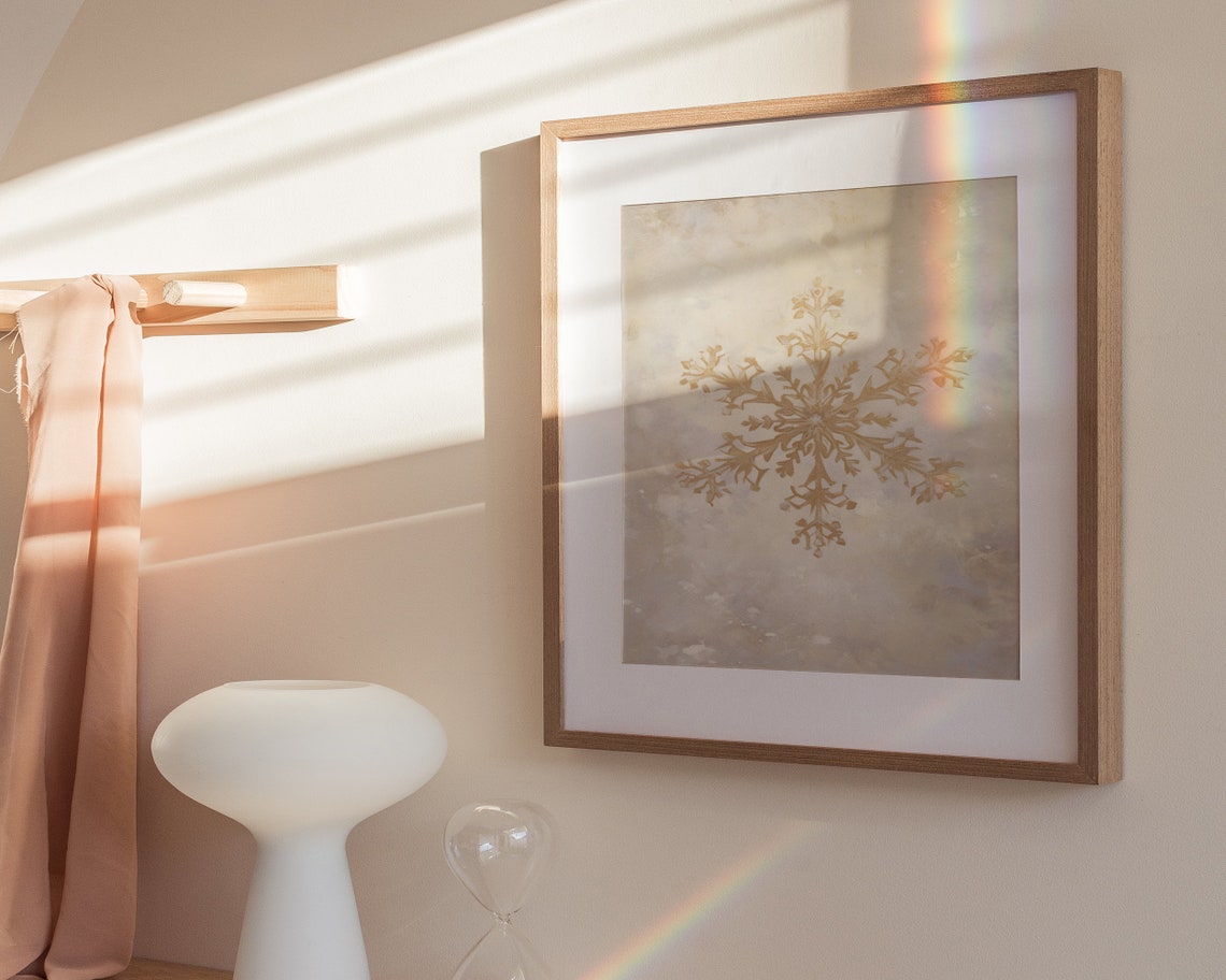 Gold Snowflake Neutral Beige Winter Christmas Holiday Poster - Image 3
