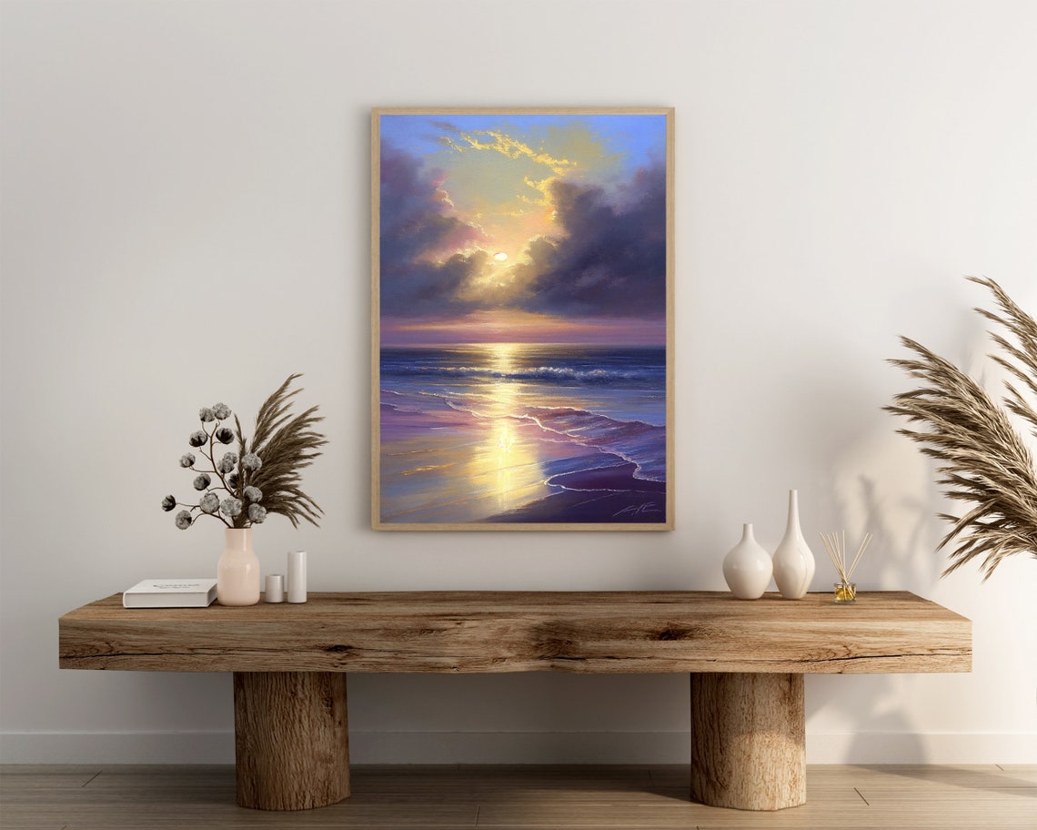 Storm Clouds Over Golden Ocean Light Moody Seascape Sunset Wall Poster - Image 3