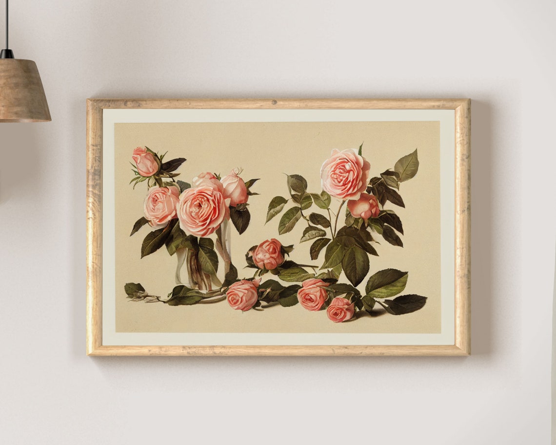 Vintage Blush Rose Sprays Romantic Botanical Illustration Poster - Image 2