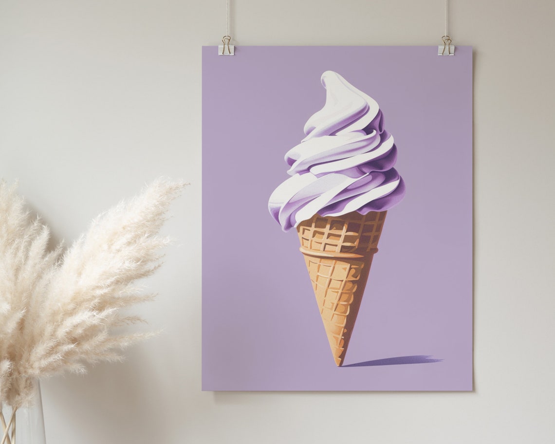 Purple Soft Serve Ice Cream Cone Lavender Pastel Dessert Art Poster - Image 4