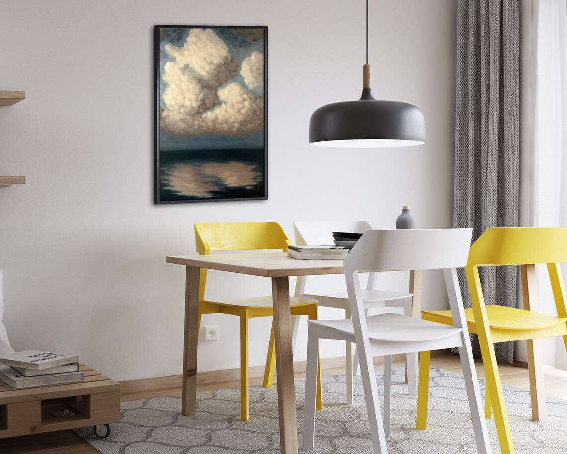 Moody Billowing Cream Clouds Over Dark Sea Vintage Style Poster - Image 2