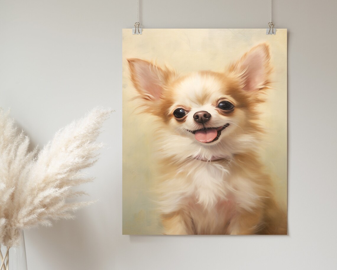 Smiling Chihuahua Tongue Out Happy Cute Dog Portrait Art Poster - Image 2