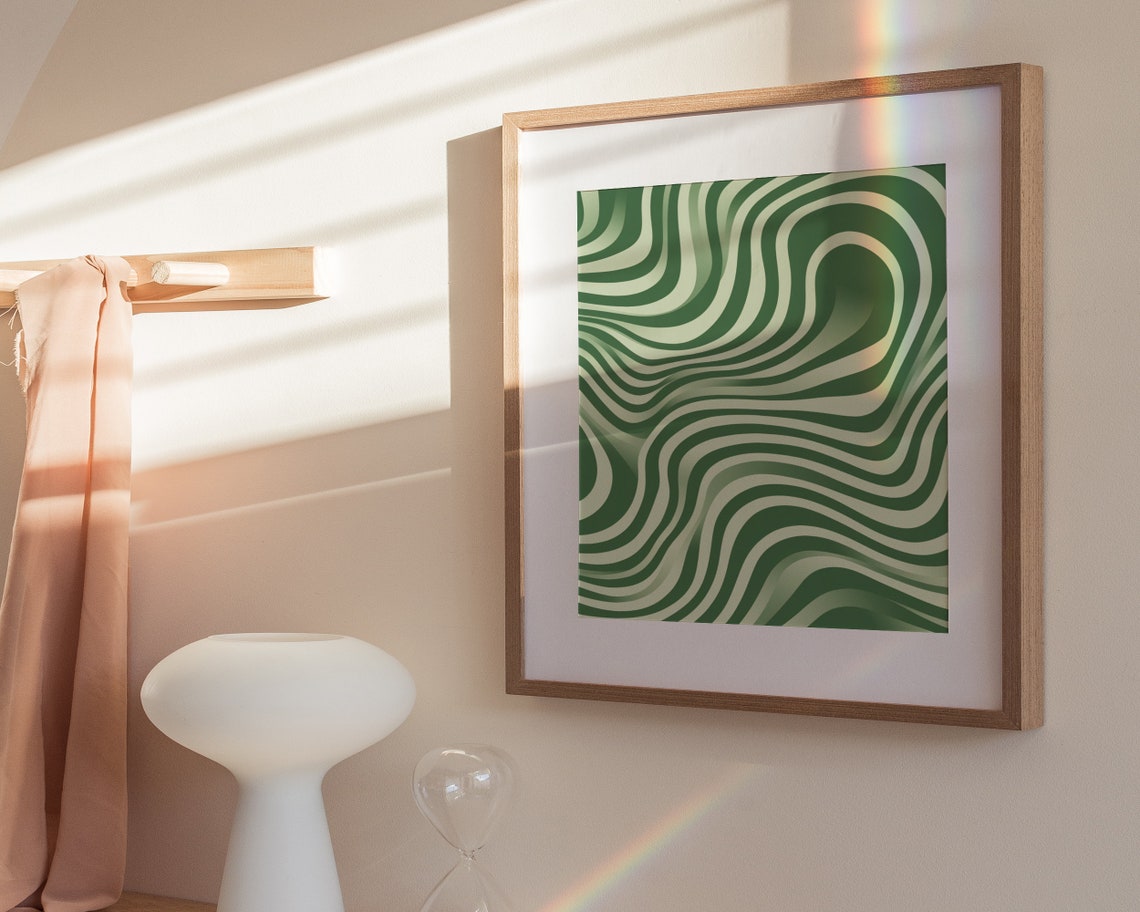 Sage Green Retro Wavy Swirl Lines Psychedelic Abstract Art Poster - Image 3