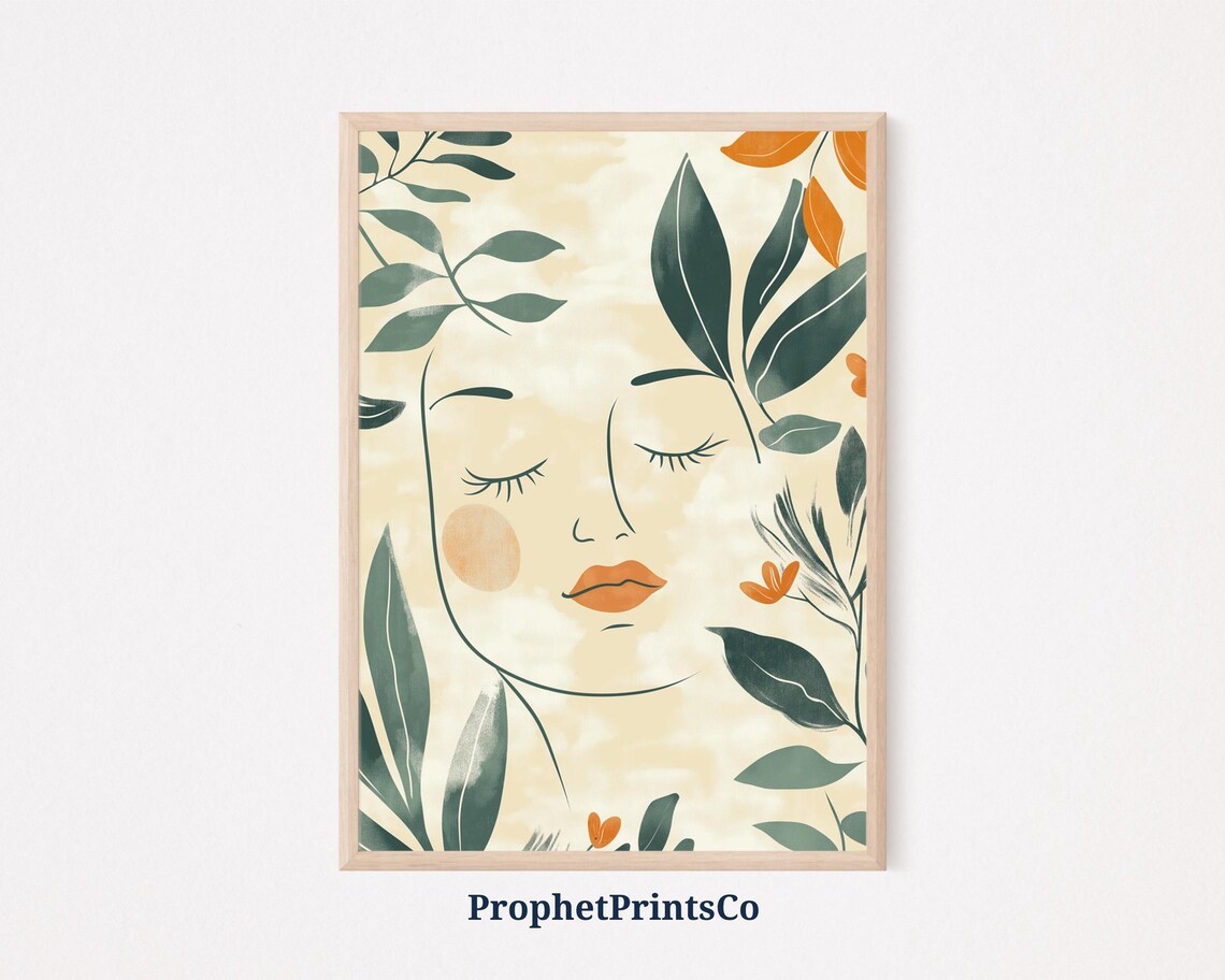 Terracotta Lips Botanical Woman Face Cream Floral Line Art Poster