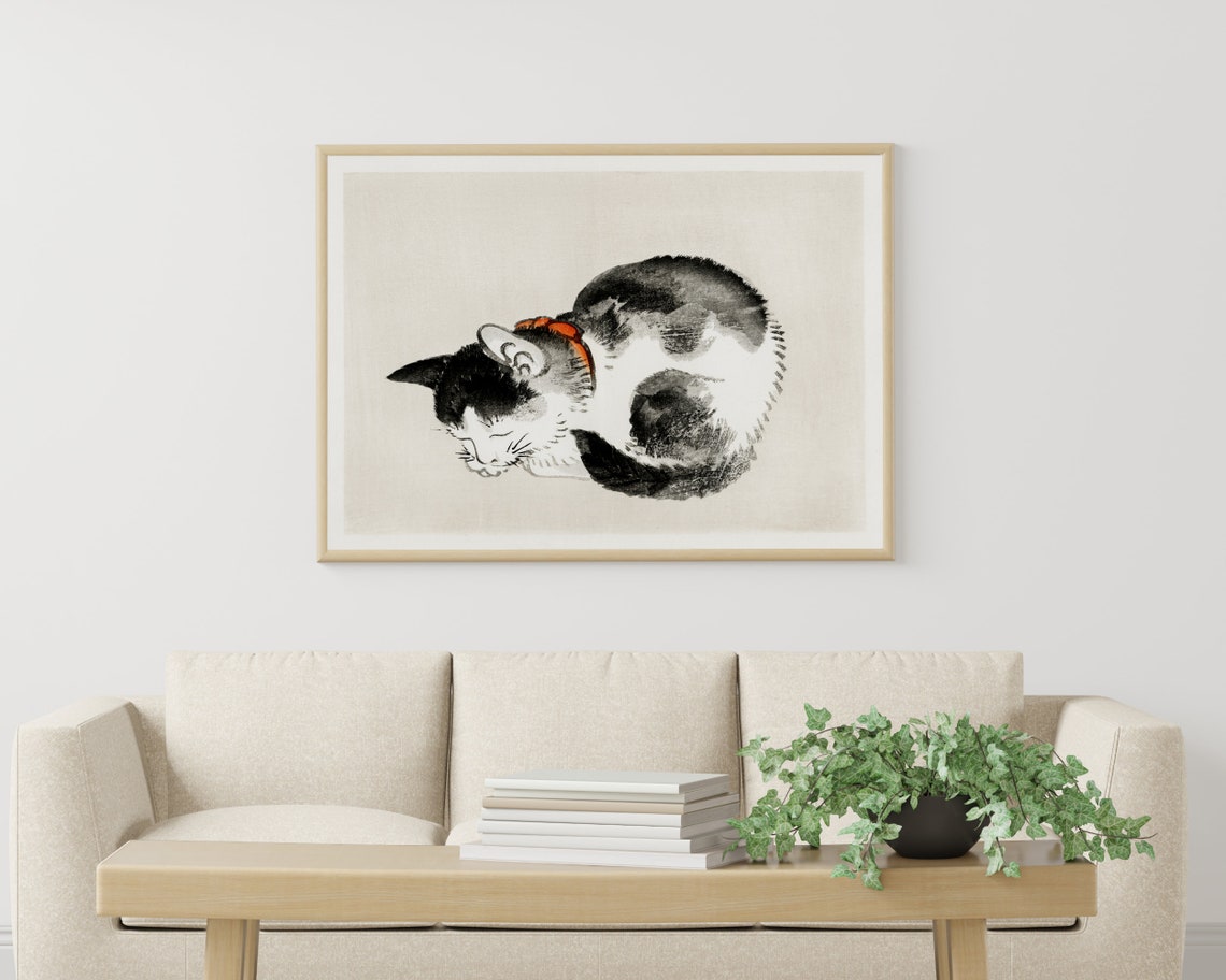 Sleeping Cat Vintage Japanese Ink Wash Painting Cute Animal Poster - Image 3