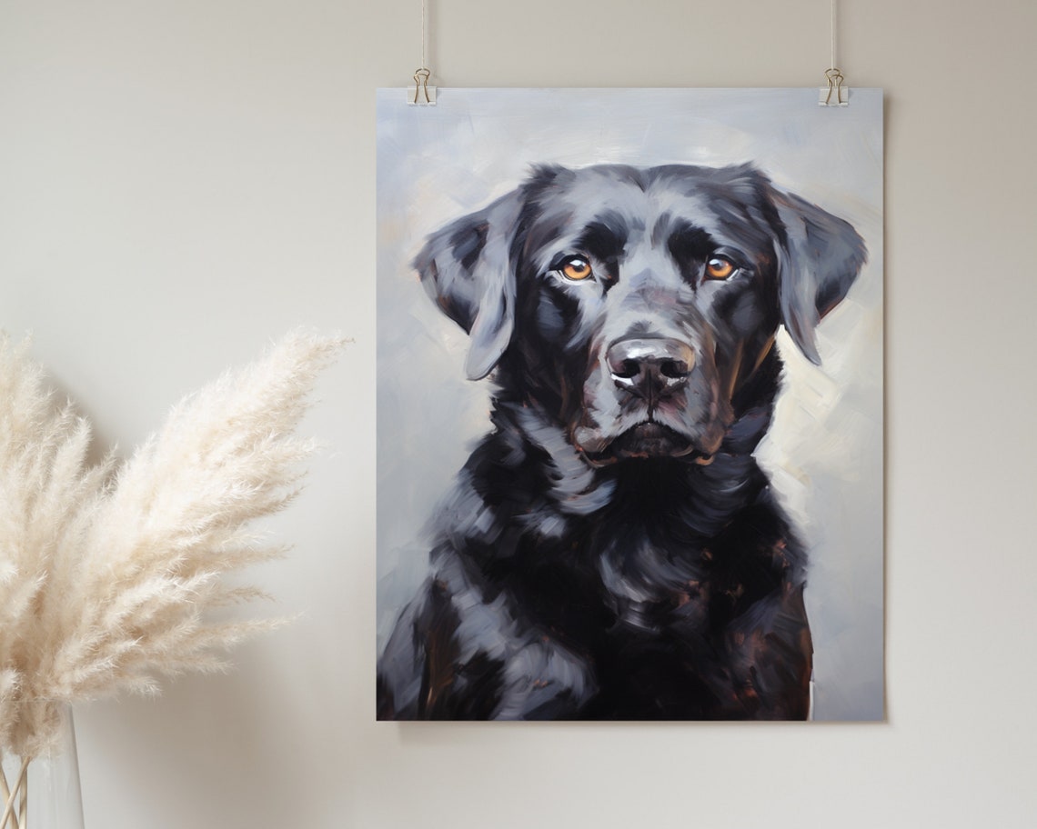 Black Labrador Front Facing Oil Painting Pet Portrait Poster - Image 2