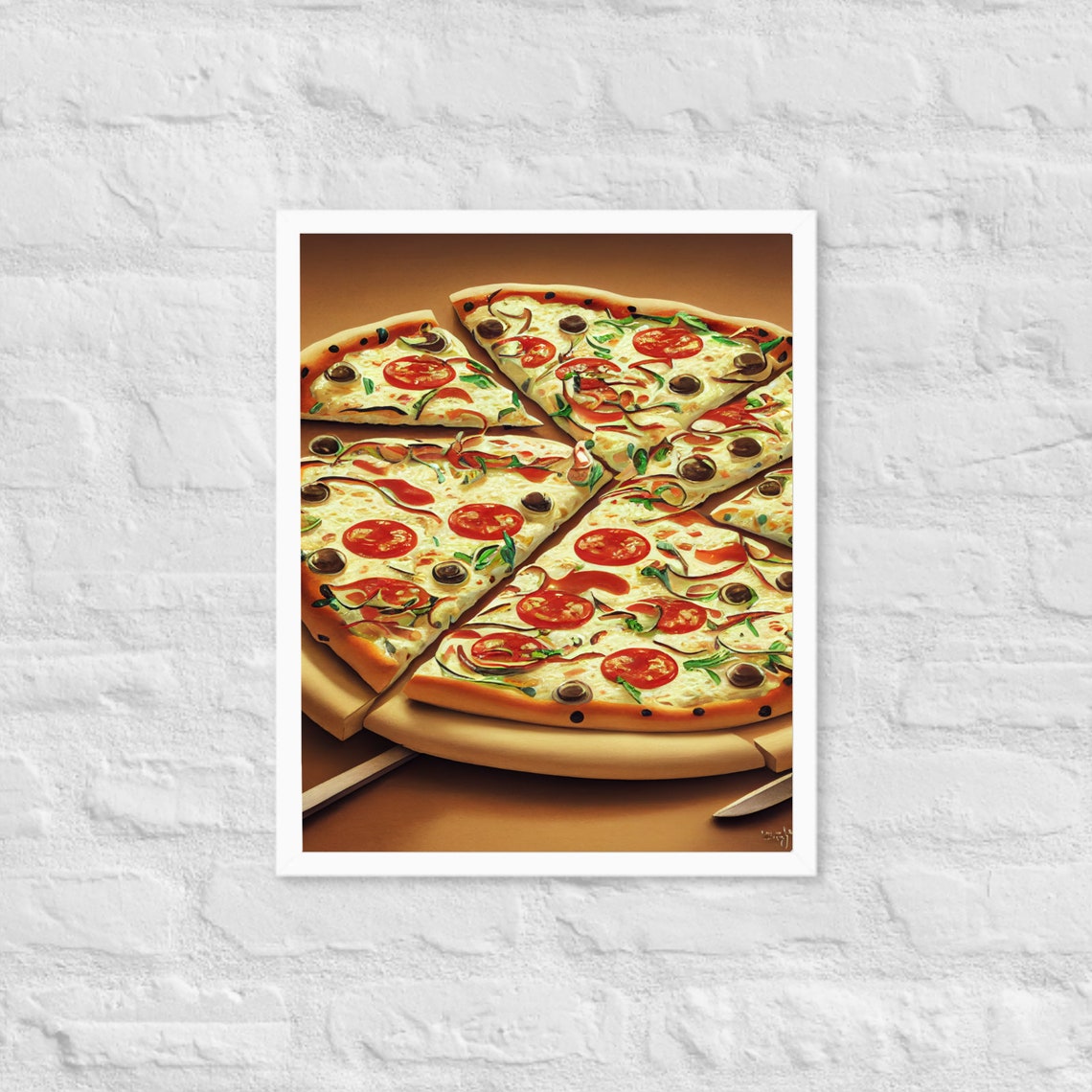 Pizza Slices Pepperoni Olive Pizzeria Kitchen Food Illustration Poster - Image 3