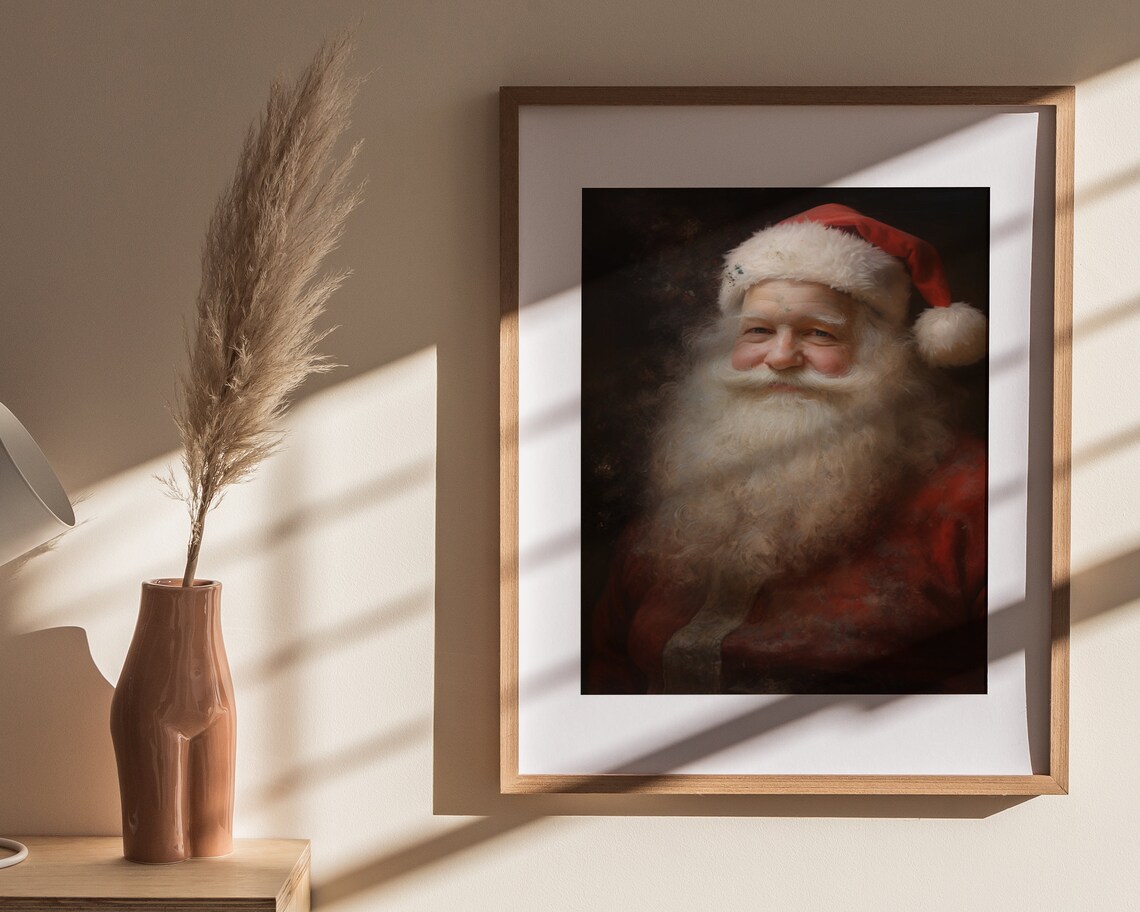 Classic Santa Claus Portrait with White Beard Vintage Christmas Oil Painting Poster - Image 4