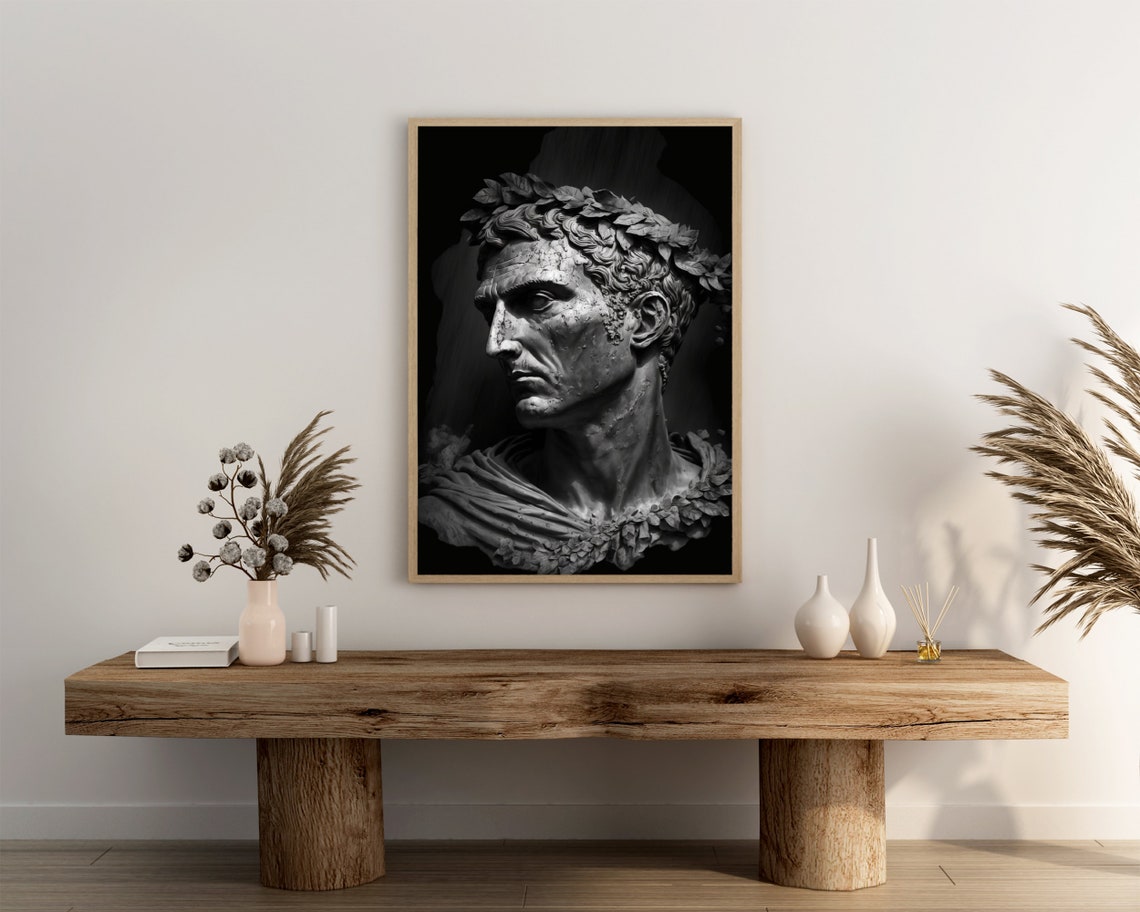 Julius Caesar Stone Bust In Profile Laurel Wreath Dramatic Art Poster - Image 3