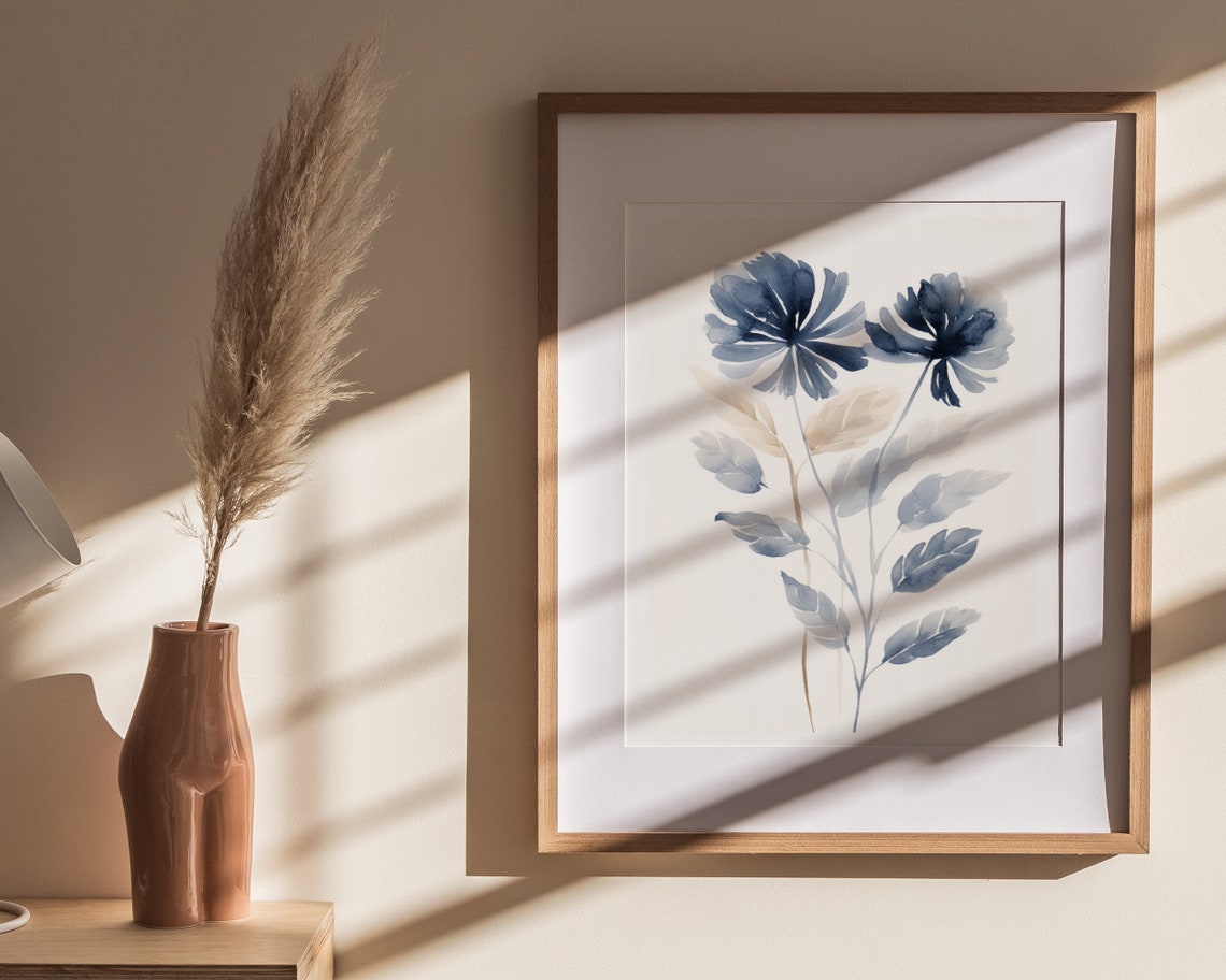 Indigo Blue Watercolor Flowers Elegant Botanical Decor Poster - Image 4