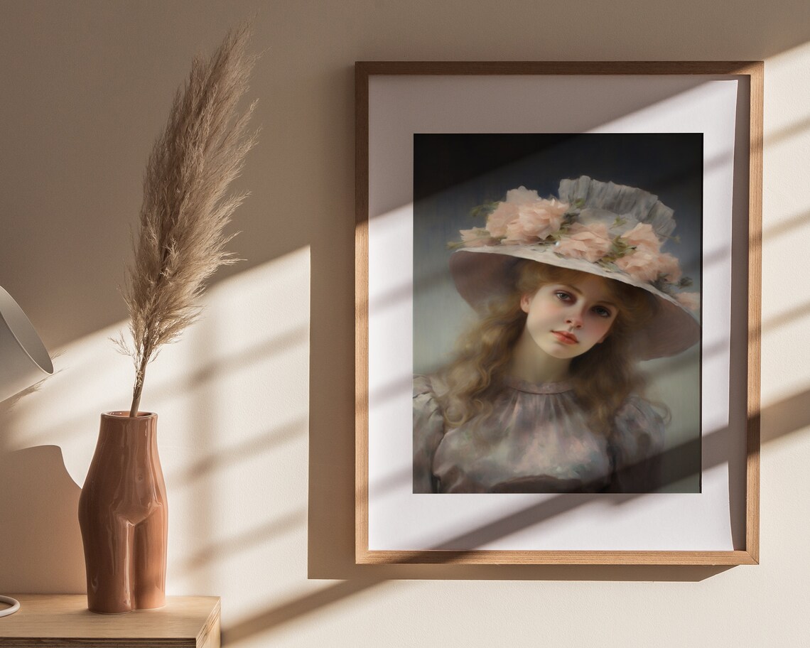 Coquette Vintage Lady Floral Hat Soft Pastel Portrait Wall Poster - Image 4