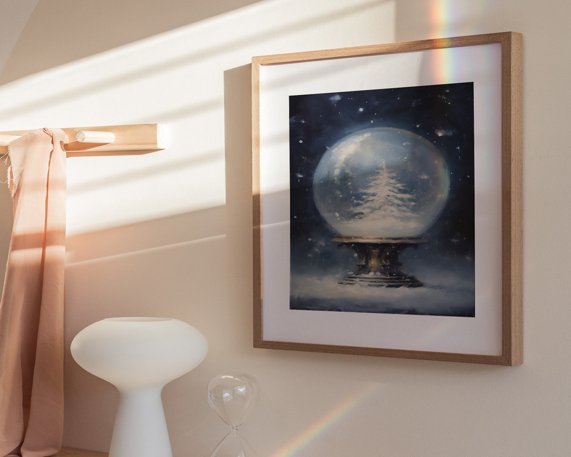 Snow Globe Winter Tree Navy Starry Night Christmas Wall Poster - Image 3