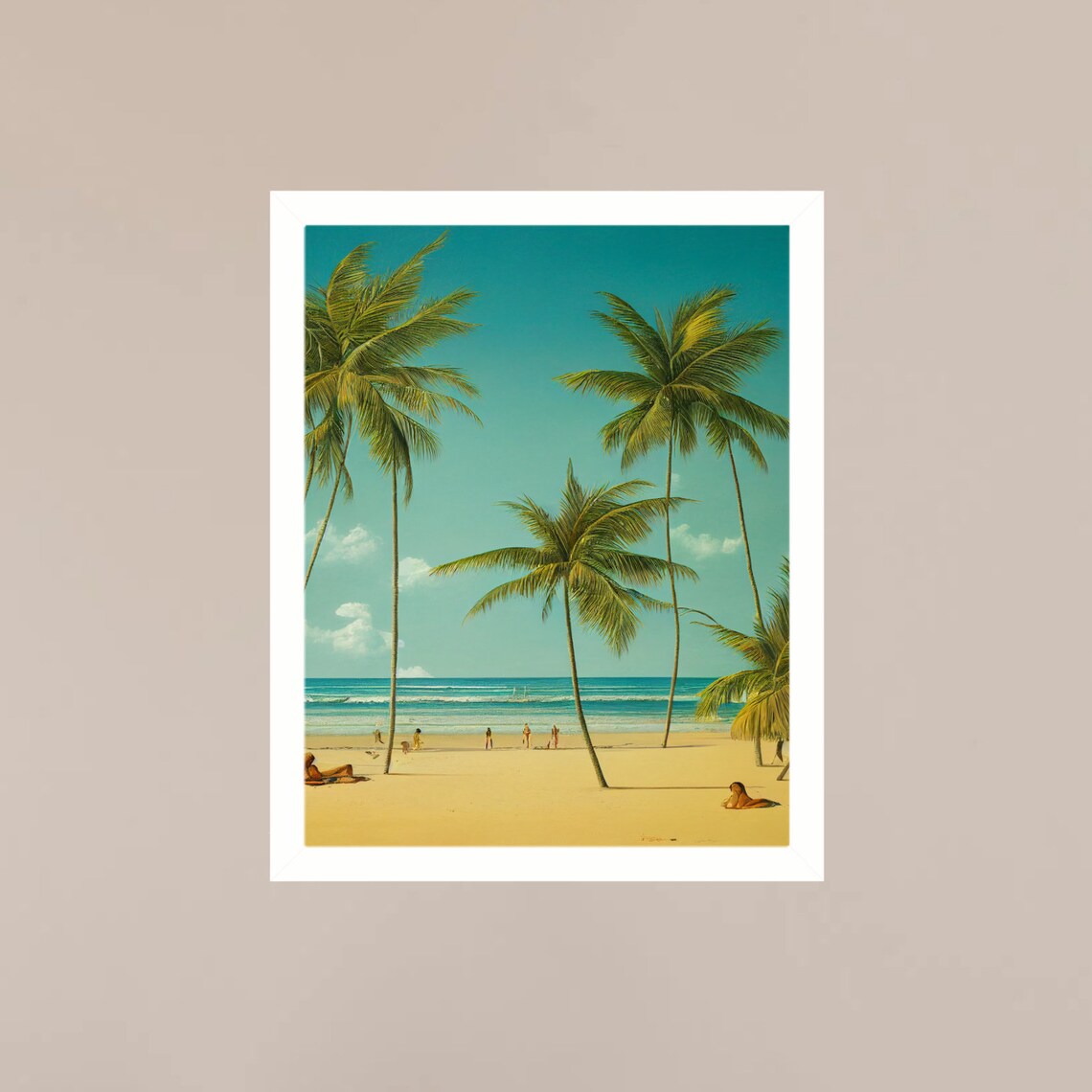 Tropical Beach Palm Trees Turquoise Ocean Vintage Travel Art Poster - Image 3