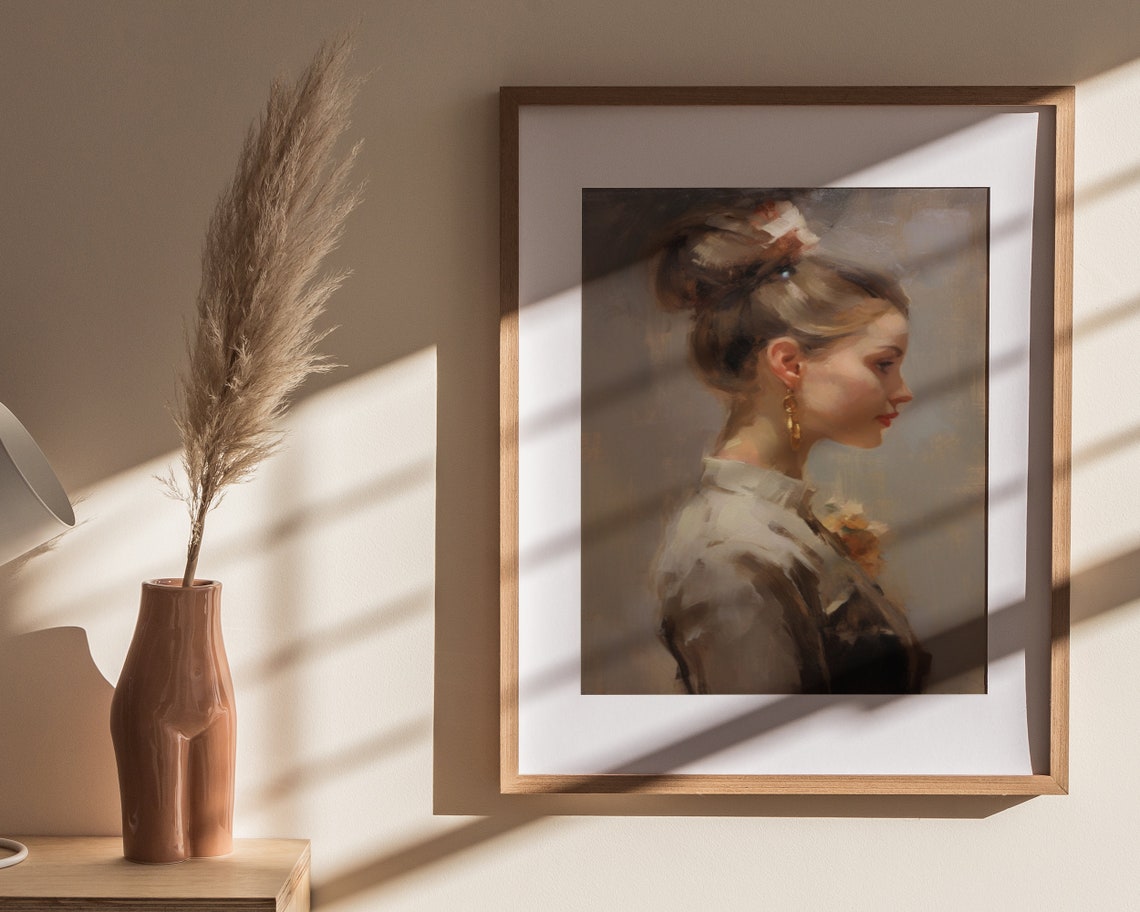 Soft Tonal Woman Portrait Oil Painting Modernism Wall Art Antique Oil Painting Cute Home Dcor Wall Art - Image 4
