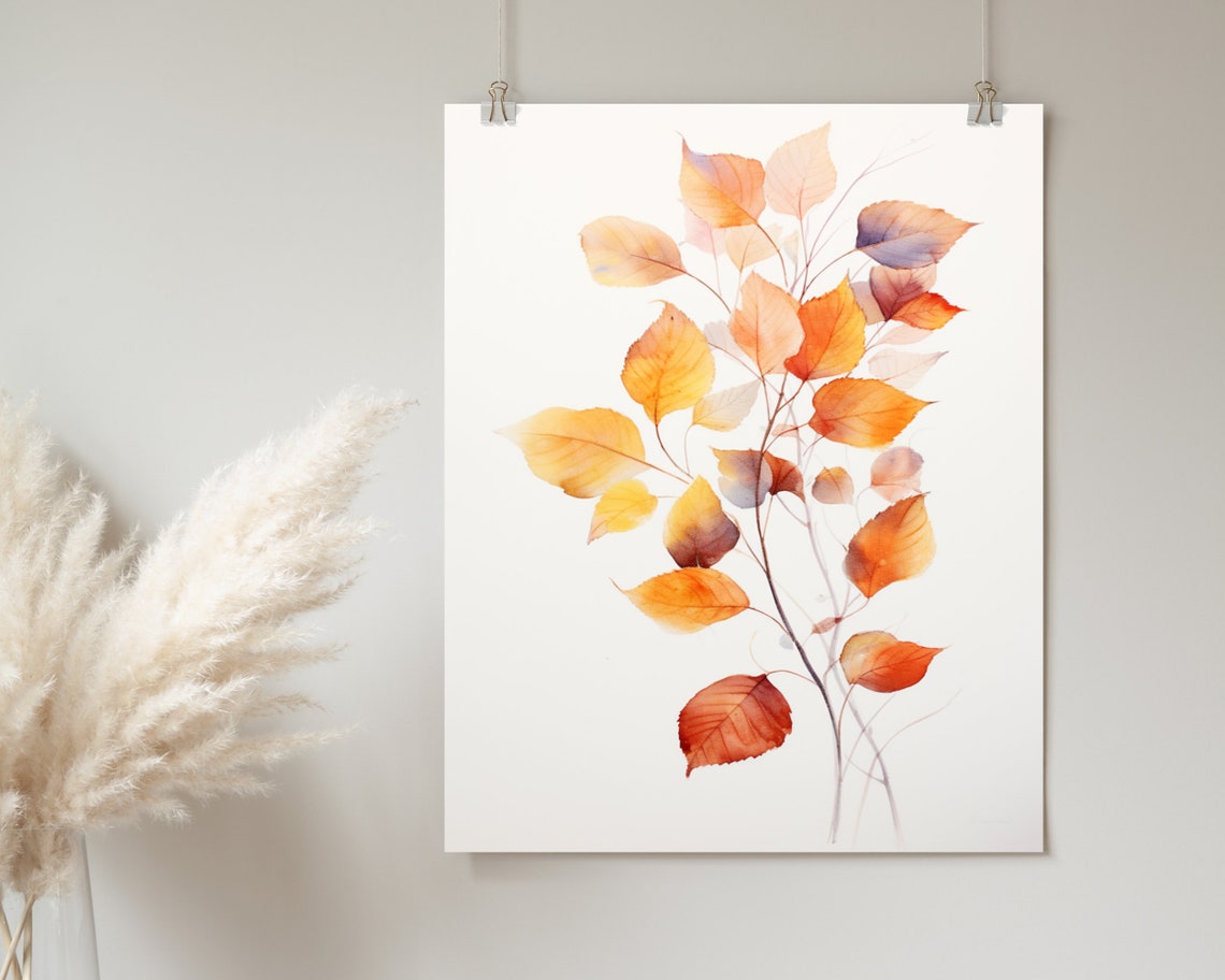 Watercolor Autumn Leaves on Birch Branch Fall Botanical Poster - Image 2